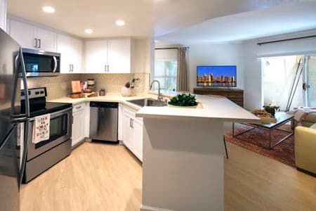 View of kitchen at The Villas of Renaissance Apartment Homes in La Jolla, CA.