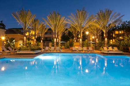 Exterior view of pool at Torrey Hills Apartment Homes in San Diego, CA.