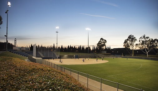 Exterior view of baseball field at Central Irvine Park in Irvine, CA.