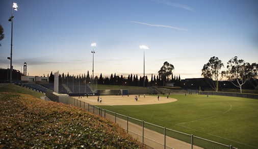 Exterior view of baseball field at Central Irvine Park in Irvine, CA.