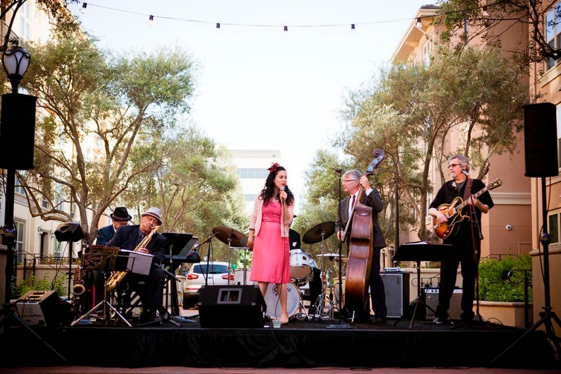 Image of band playing at Crescent Village in San Jose, CA. 
