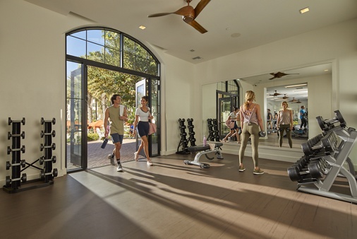 View of fitness center at The Village Mission Valley in San Diego, CA.