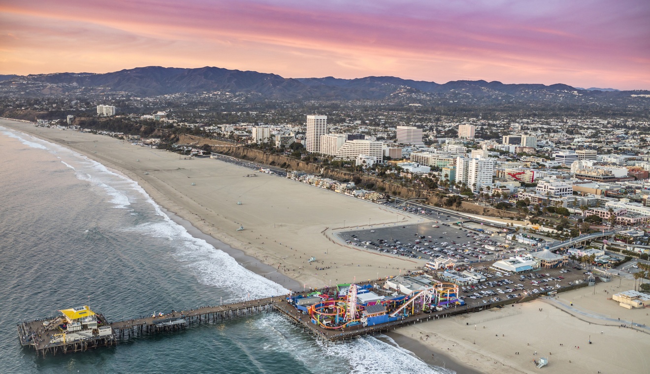 Aerial view of Santa Monica Pier near 1221 Ocean Avenue Apartment Homes in Los Angeles, CA.