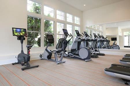 Interior view of fitness center at Newport Ridge Apartment Homes in Newport Beach, CA.