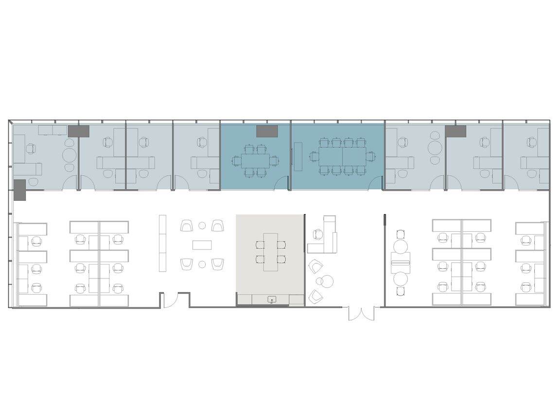 Hypothetical Furniture Plan

7 offices
19 workstations
2 meeting rooms
1 break area
