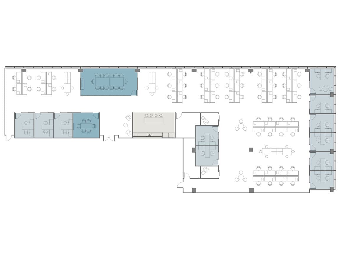 Hypothetical Furniture Plan

11 offices
54 workstations
2 meeting rooms
1 break area
