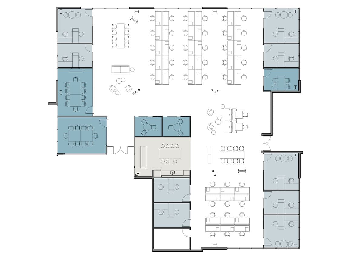 Hypothetical Furniture Plan

10 offices
36 workstations
4 meeting rooms
1 break area
