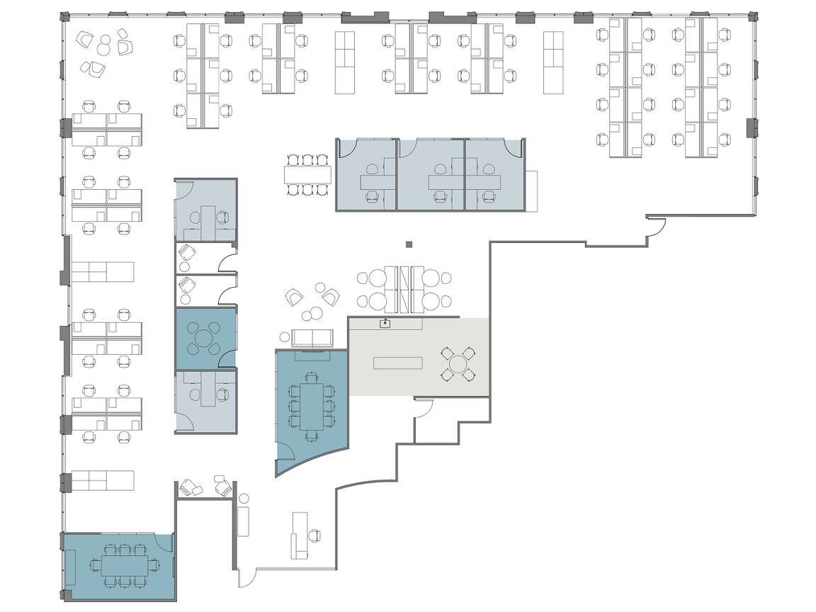 Hypothetical Furniture Plan

5 offices
51 workstations
3 meeting rooms
1 break area
