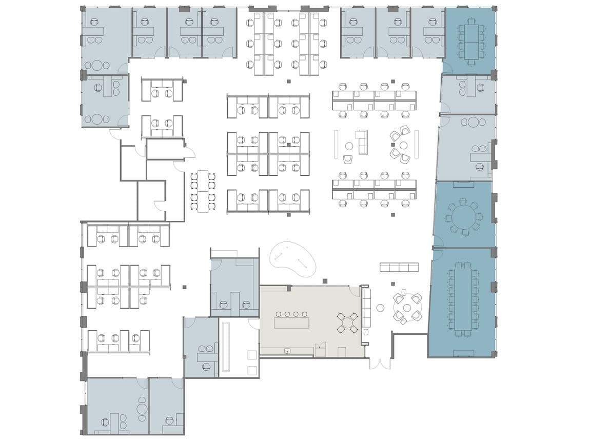 Hypothetical Furniture Plan

14 offices
62 workstations
3 meeting rooms
1 break area
