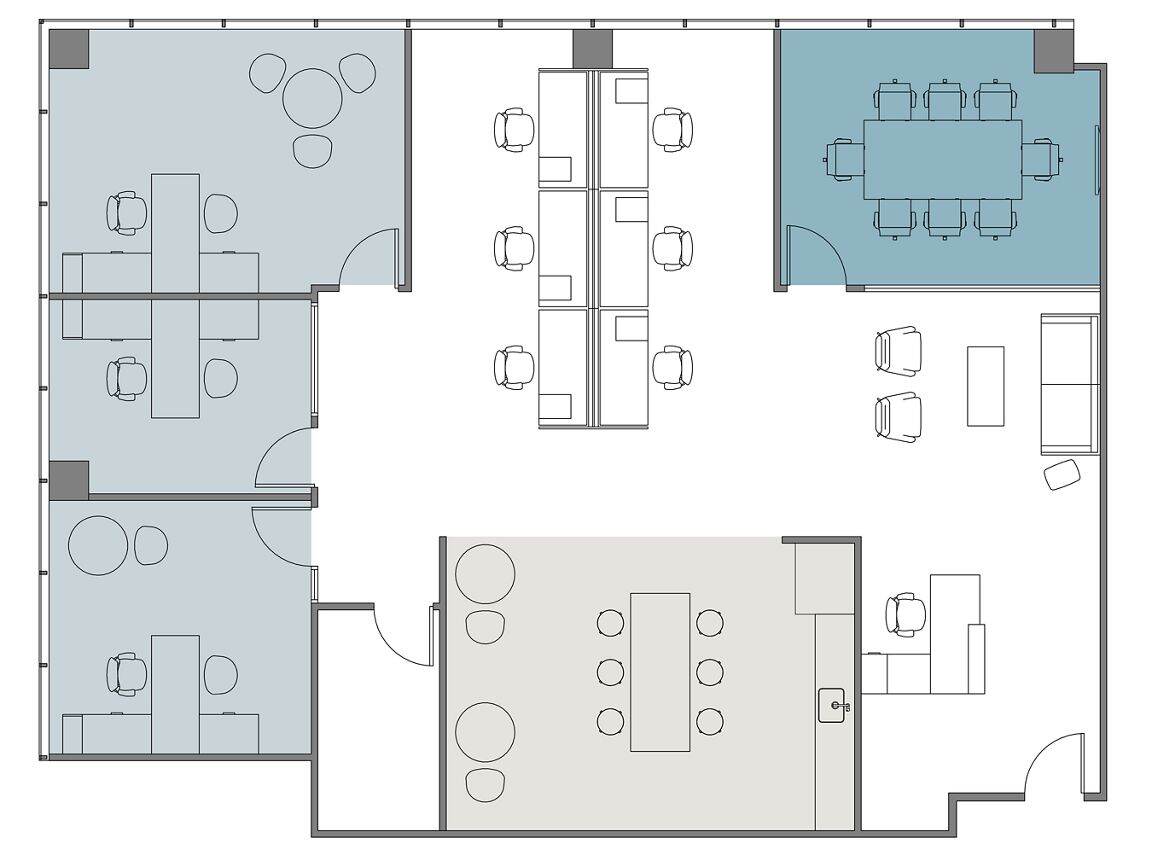 Hypothetical Furniture Plan

3 offices
7 workstations
1 meeting room
1 break area
