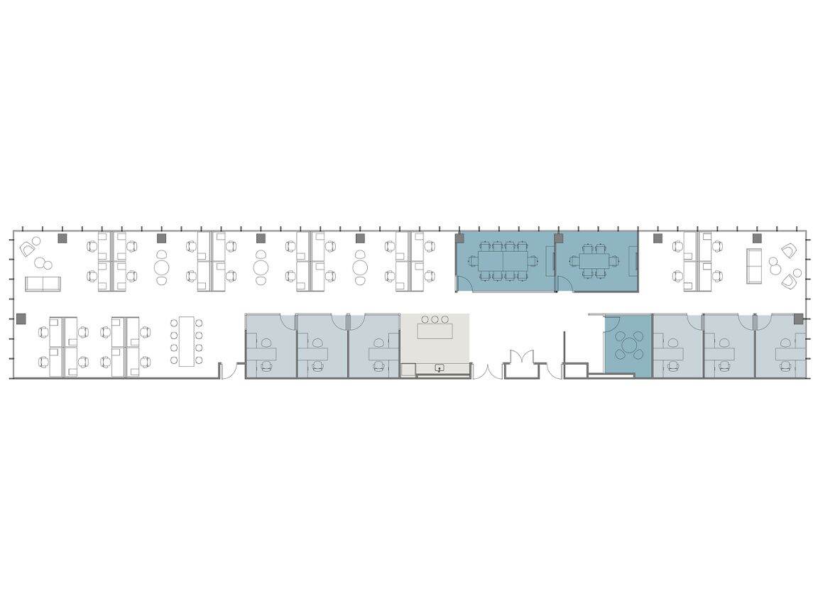 Hypothetical Furniture Plan

6 offices
28 workstations
3 meeting rooms
1 break area

