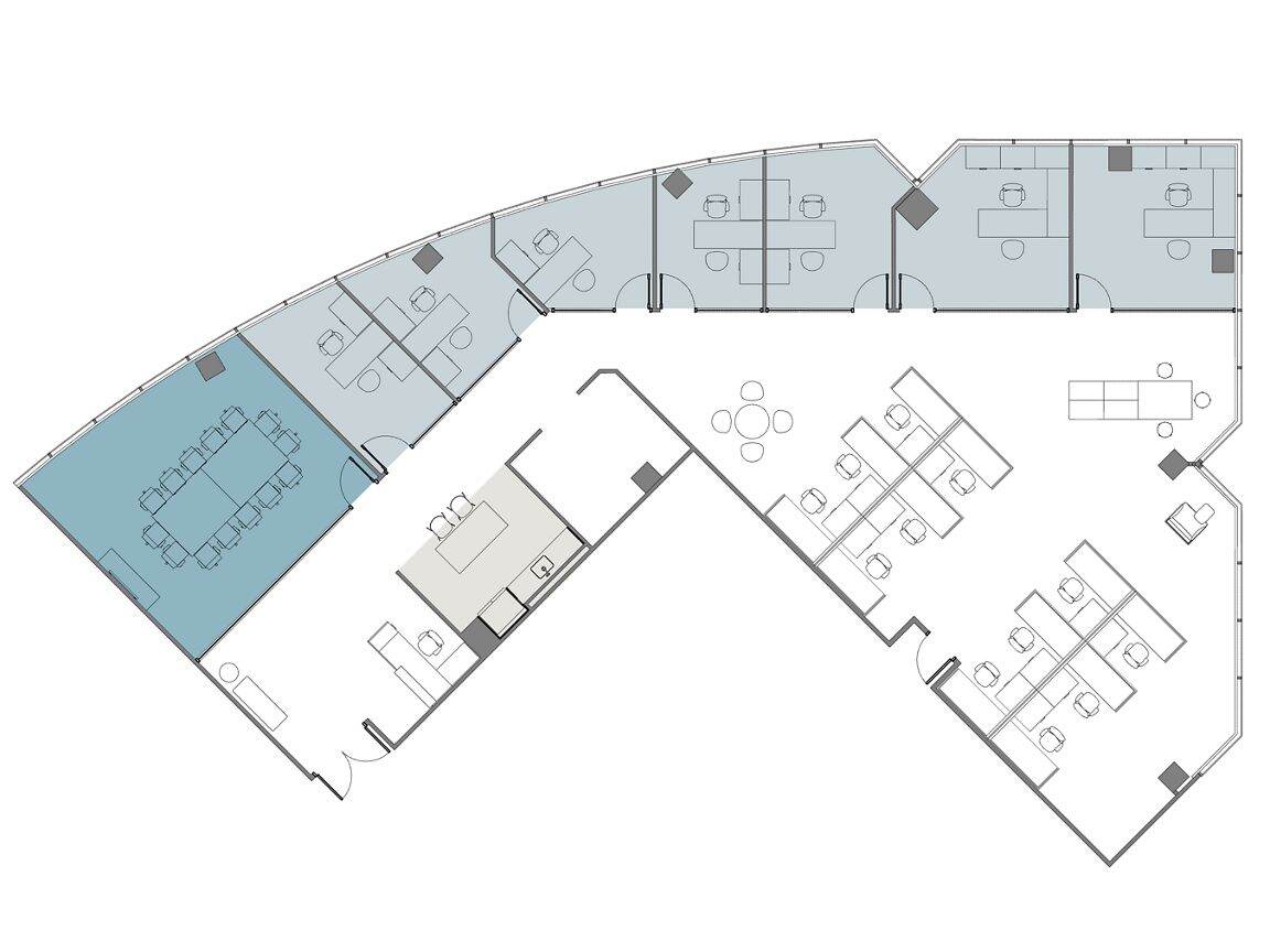 Hypothetical Furniture Plan

7 offices
13 workstations
1 meeting room
1 break area

