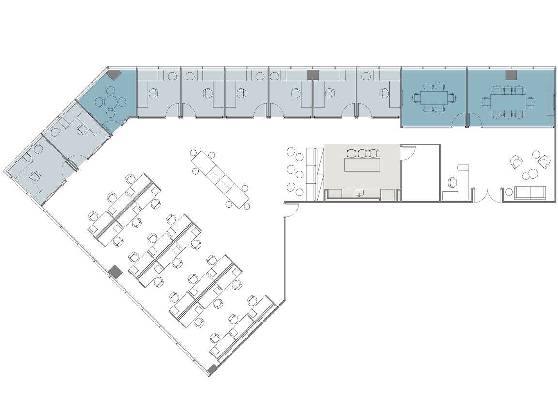 Hypothetical Furniture Plan

8 offices
22 workstations
3 meeting rooms
1 break area
