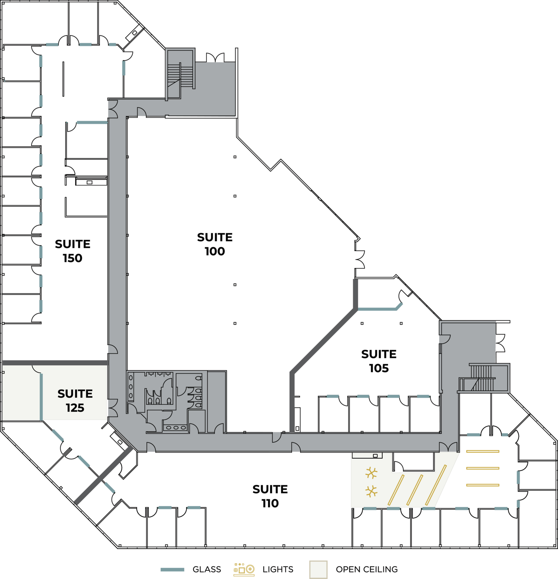 Flex+ floor plan for 9 Executive Circle, suite 150 in Costa Mesa, CA.