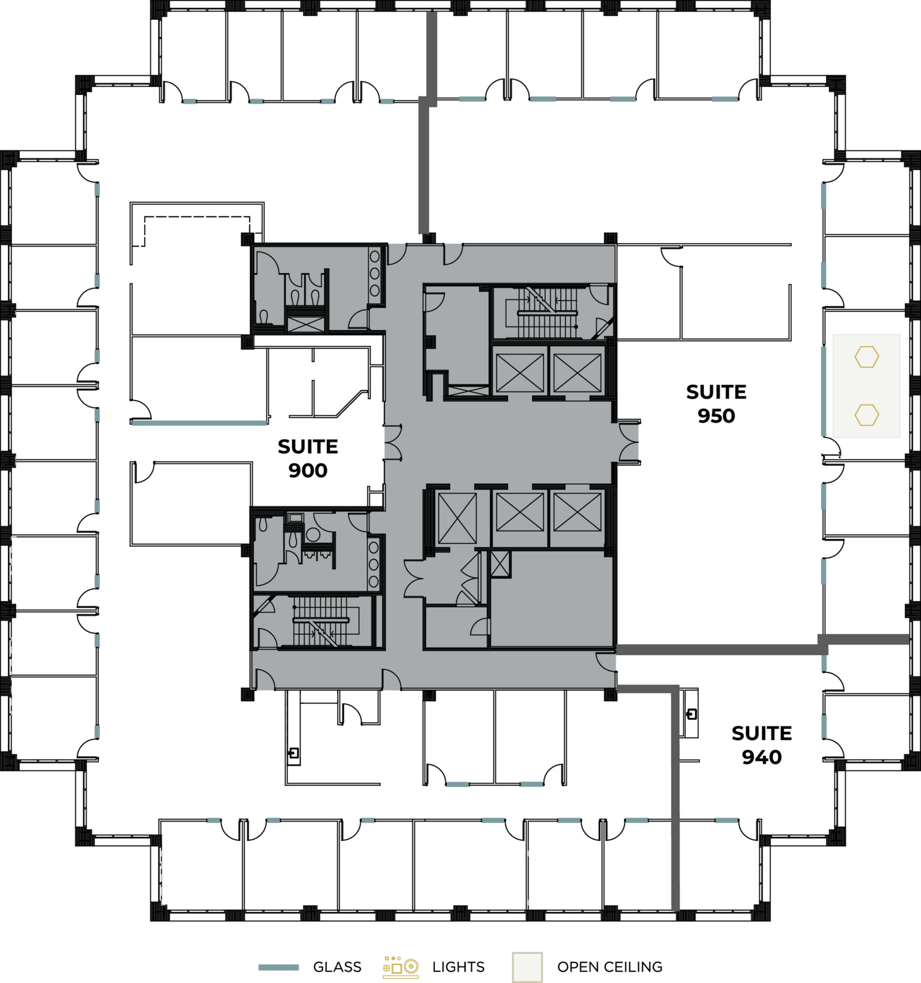 Flex+ floor plan for 1 Park Plaza, suite 940 in Irvine, CA.