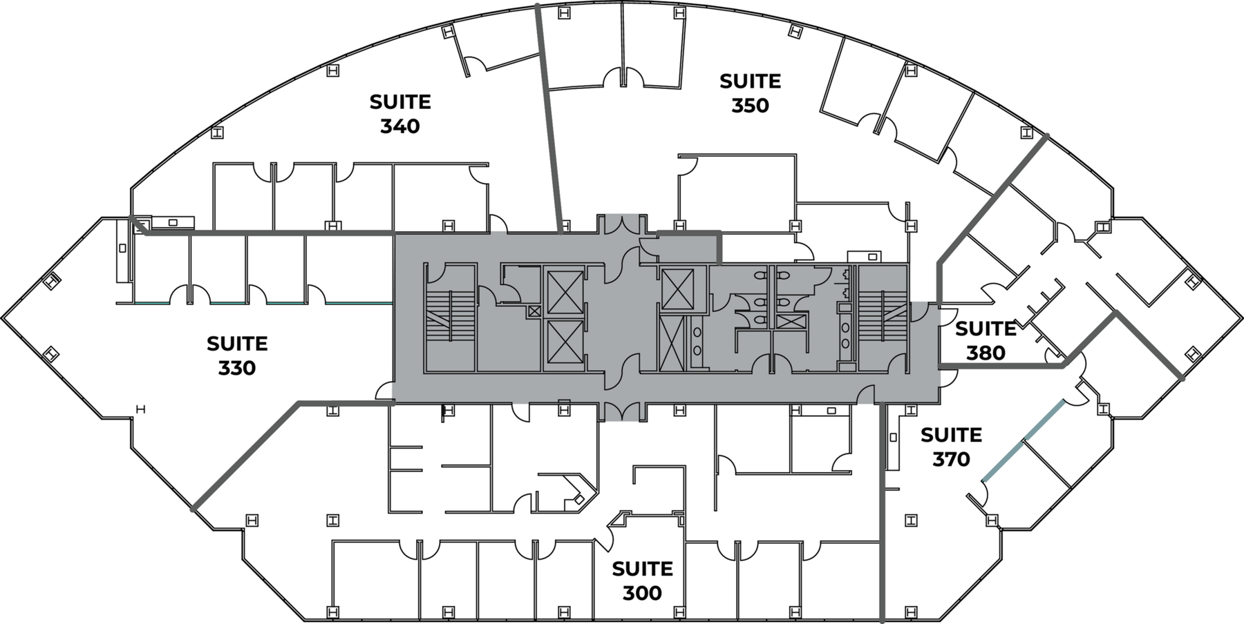 Flex+ floor plan for 9255 Towne Center Drive, suite 370 in San Diego, CA.