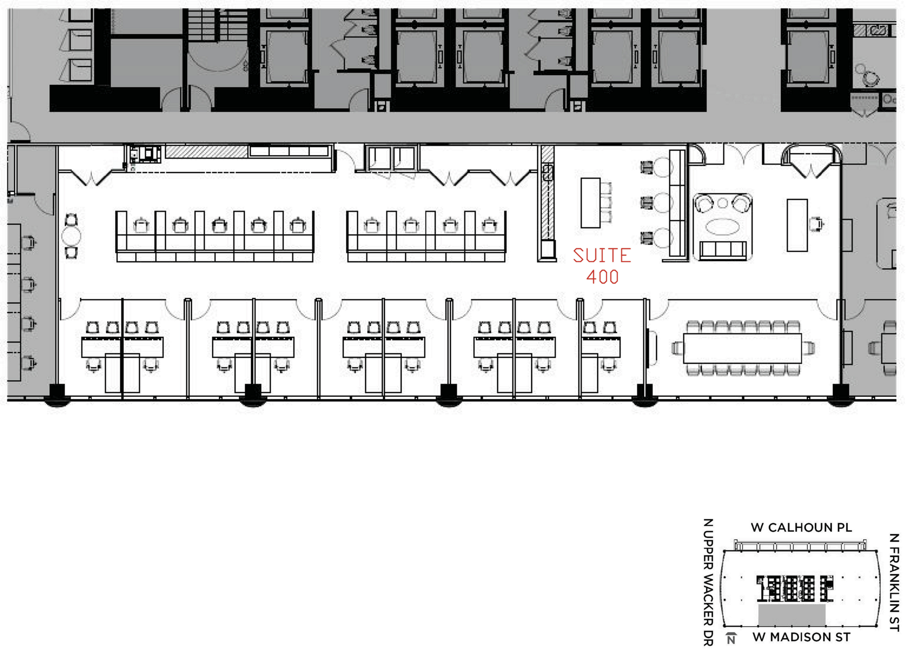 Flex+ floor plan for One North Wacker Drive, suite 400 in Chicago, IL.