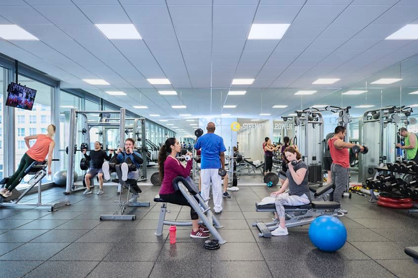 Lifestyle photography of the KINETIC fitness center located at 300 North LaSalle in Chicago, IL