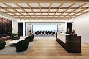Rendering of the reception area at 300 N. LaSalle in Chicago, IL