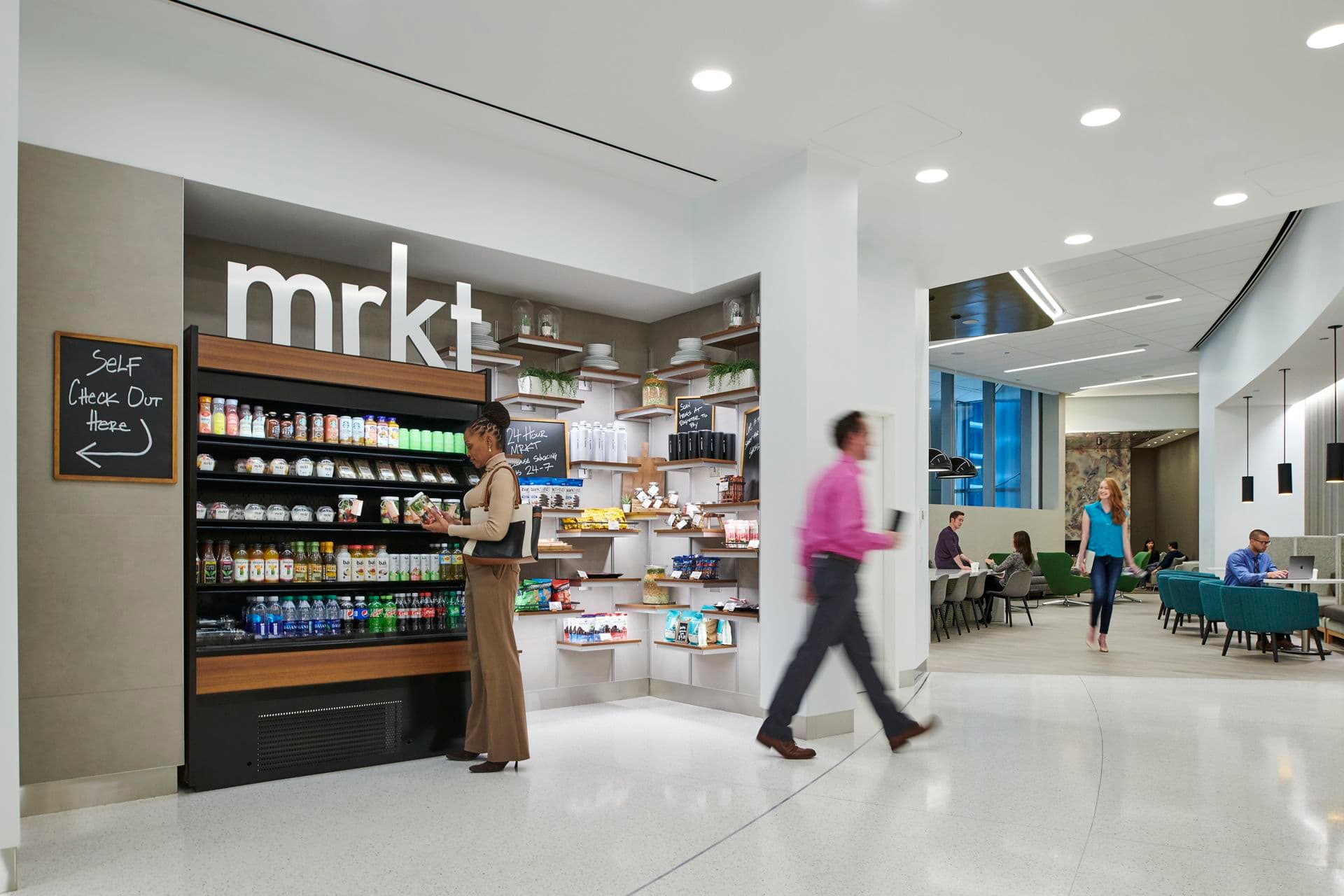 Lifestyle photography of MRKT at The Exchange in 71 S. Wacker, Chicago, IL