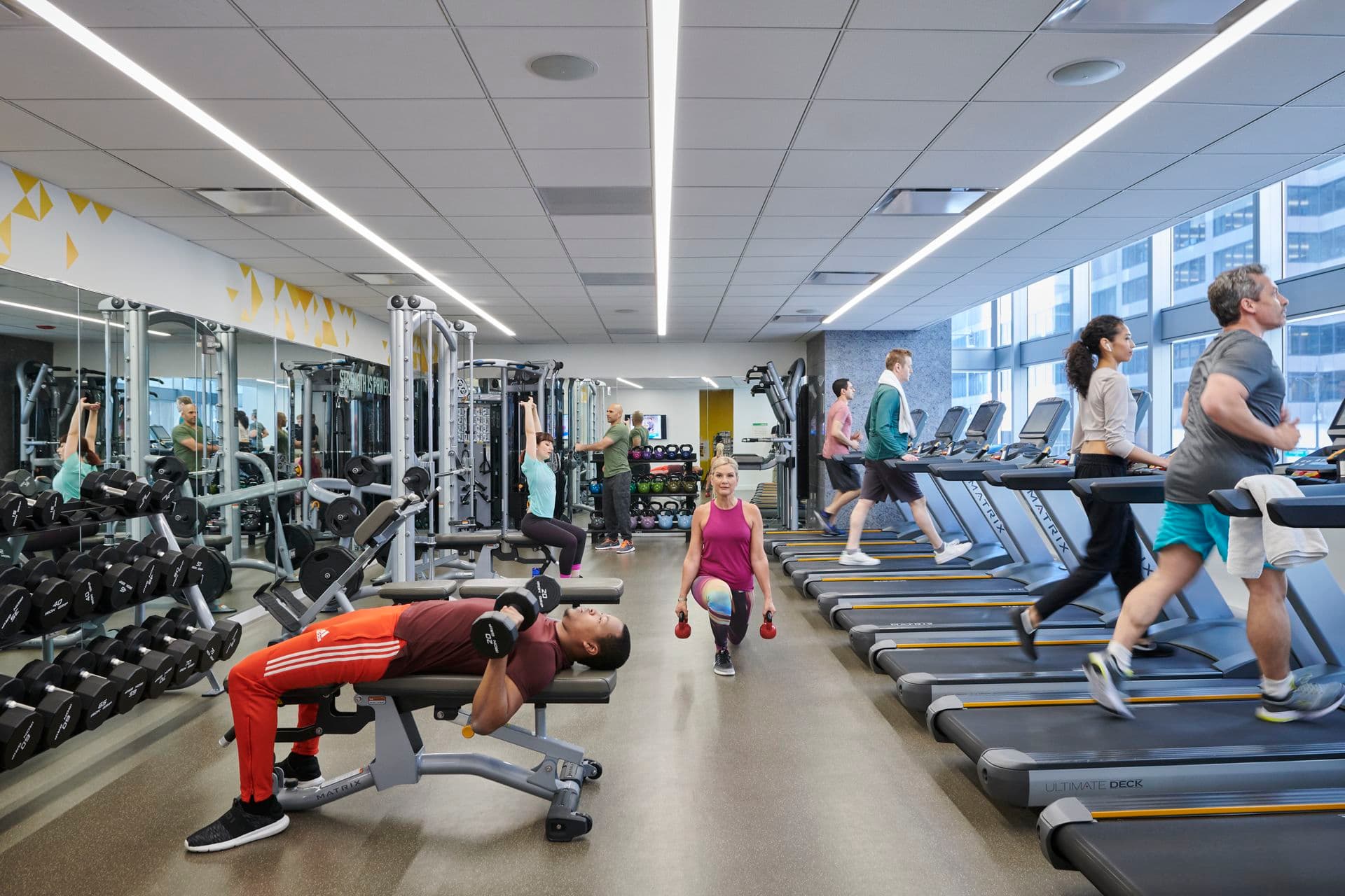 Lifestyle photography photography of the KINETIC fitness center at One North Wacker in Chicago, IL