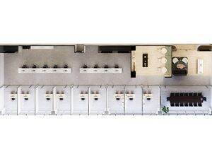 Interior floor plan dollhouse view rendering of suite 400 at One North Wacker Drive in Chicago, IL.