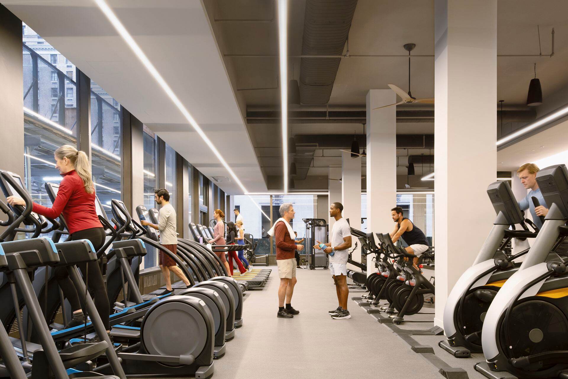 Interior lifestyle photography of Avenue Fitness and Wellness at 200 Park in New York, NY.
