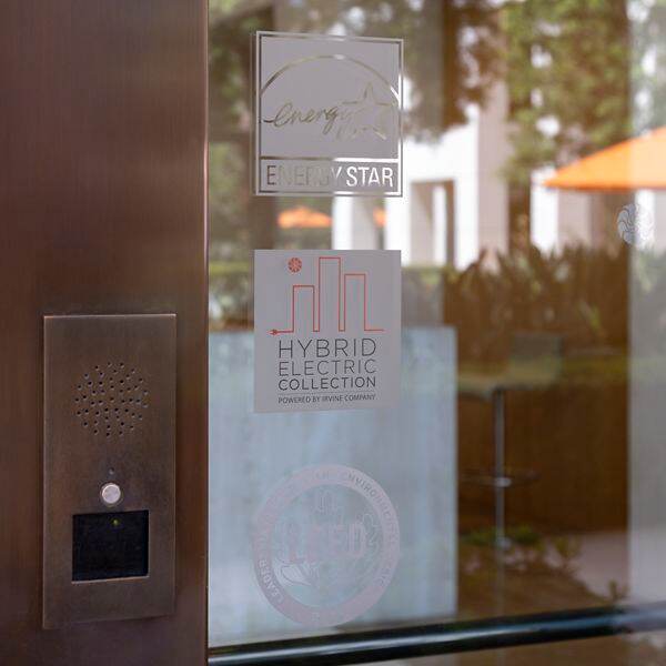 Sustainability signage for LEED, ENERGY STAR and the Hybrid Electric Collection at 1 Park Plaza in Irvine, CA