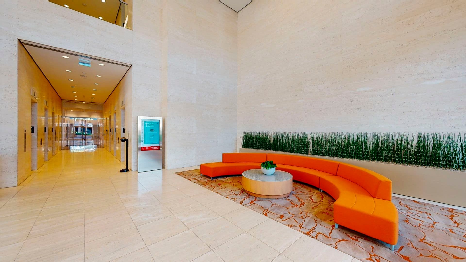 Interior photography of the Lobby at 4675 MacArthur Court in Newport Beach, CA.