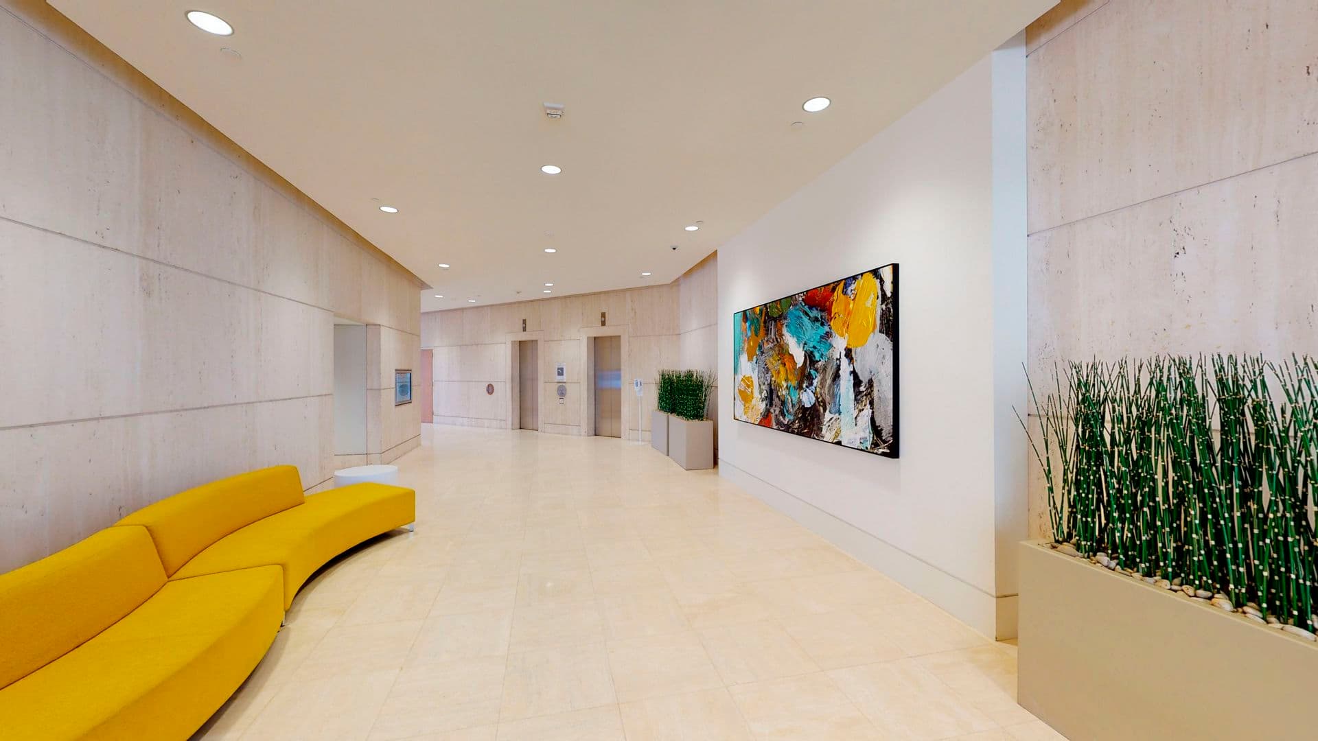 Interior photography of the Lobby at 4685 MacArthur Court in Newport Beach, CA.
