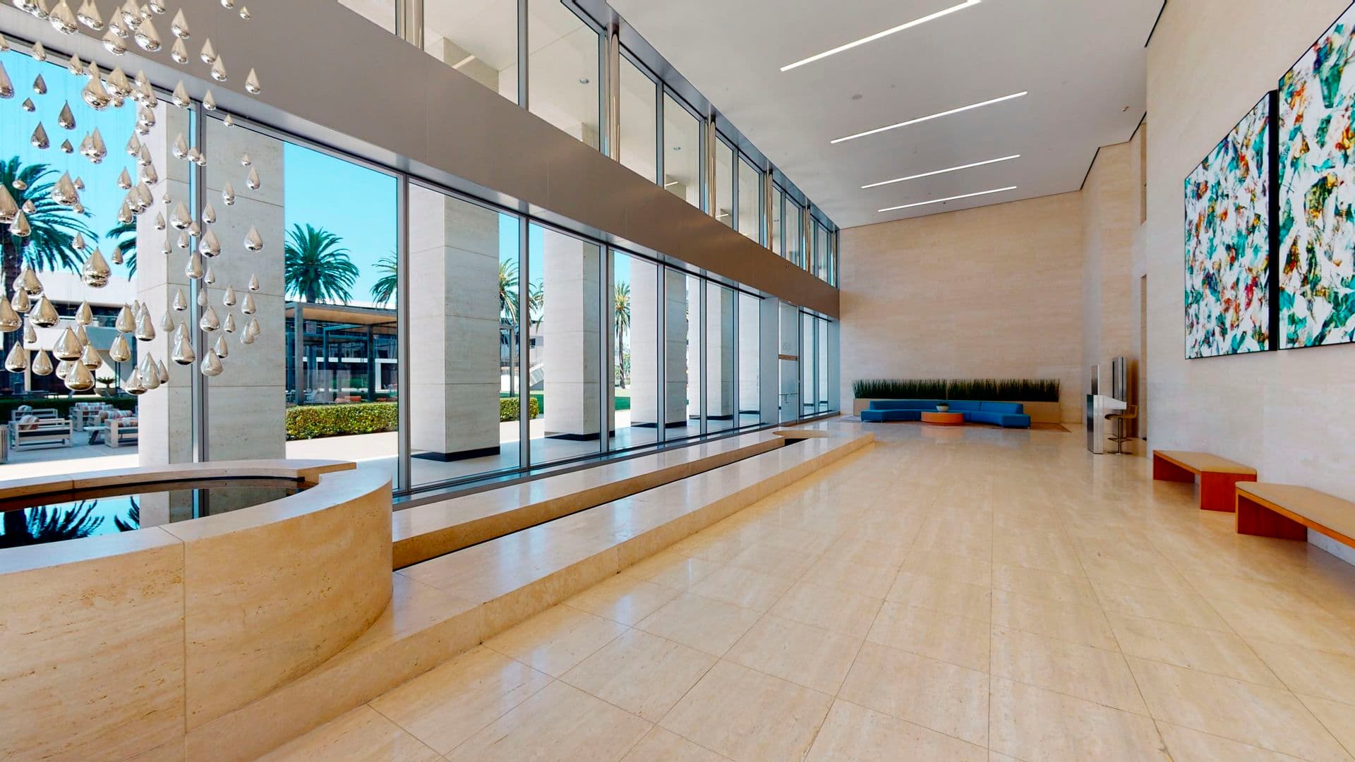 Interior photography of the Lobby at 4695 MacArthur Court in Newport Beach, CA.