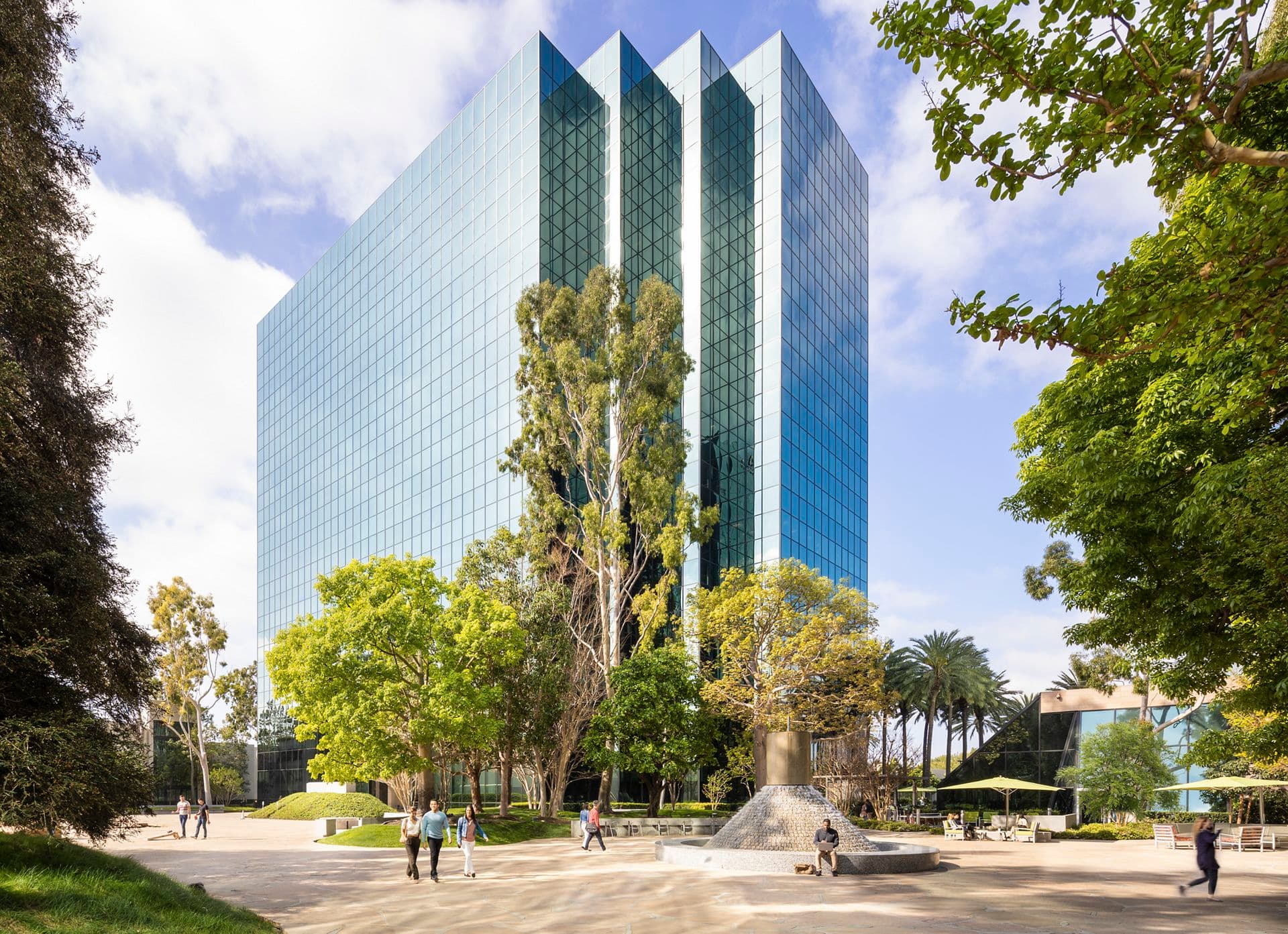 Exterior view of 3200 Park Center Drive at Pacific Arts Plaza in Costa Mesa, CA.
