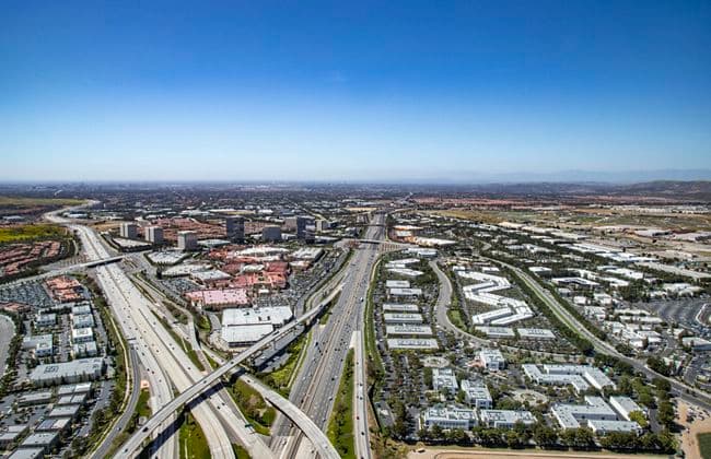 Aerial photography of the Irvine Spectrum area in Irvine, CA