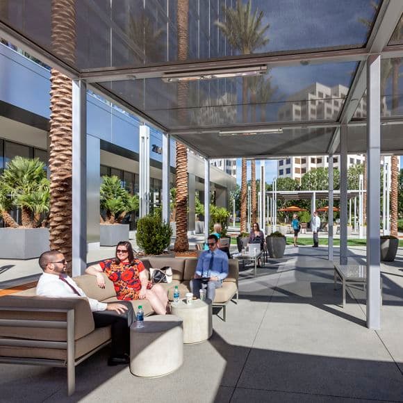 View of the outdoor workspace at 200 Spectrum Center in Irvine, CA.