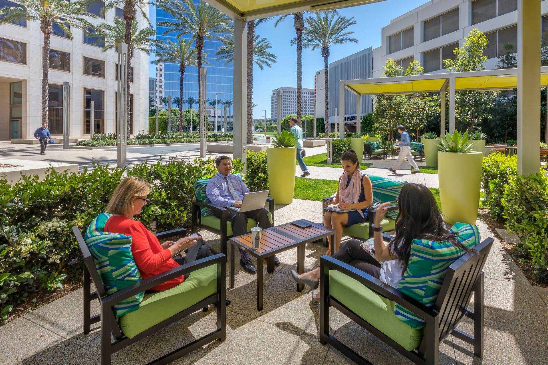 Photography of outdoor workspace near parking structure at 300 Spectrum Center Drive, Irvine, ca