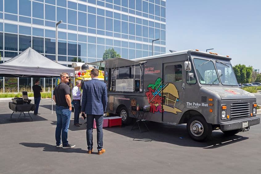 Photography of food trucks at The Quad - Discovery Park in Irvine, CA