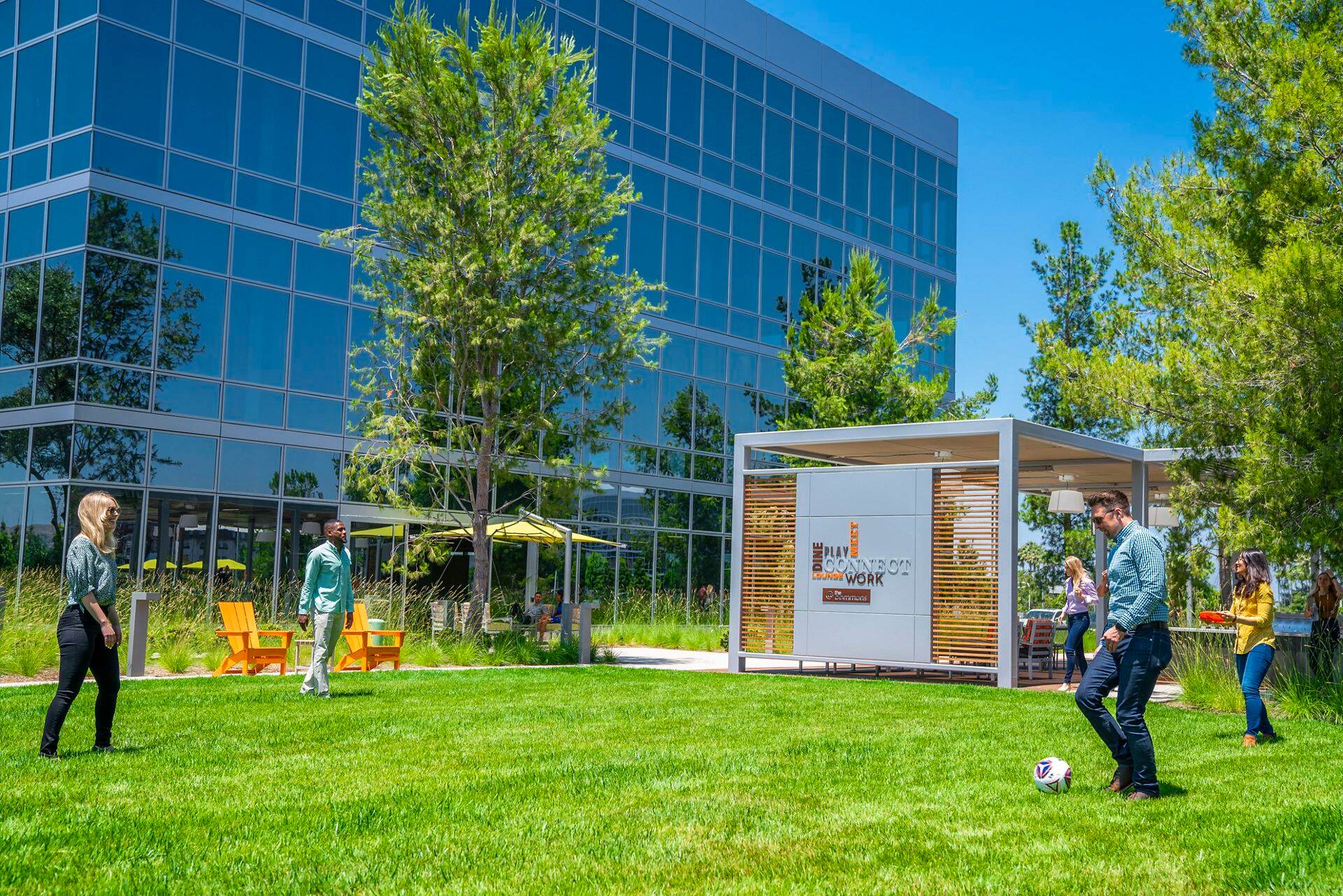 Lifestyle photography of The Commons at Discovery Park between 505 and 525 Technology in Irvine, CA