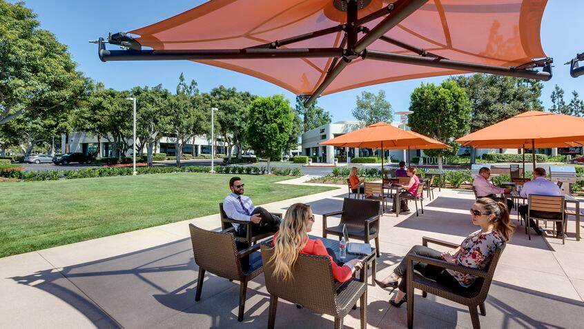 Views of outdoor workspace at Freeway Technology Park in Irvine Spectrum 3. RMA Photography 2015.