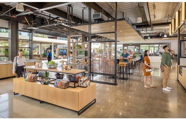Interior lifestyle photography of the Olive Grove Cafe food dining amenity at Innovation Office Park