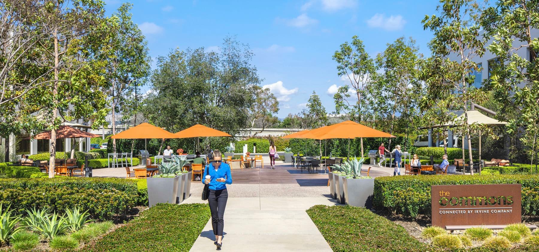 View of The Commons Outdoor Workspace at Irvine Business Center in Irvine, CA.