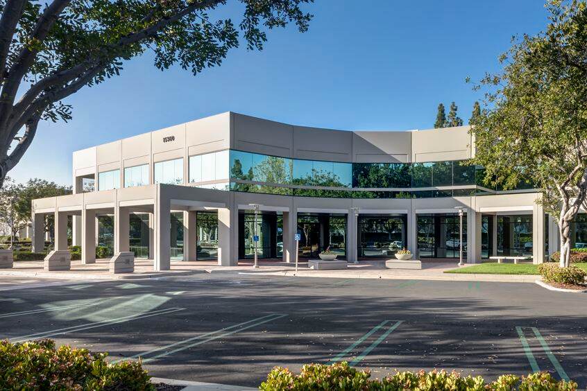 Exterior views of 100 Technology Drive office building at Lakeview Business Center in Irvine Spectrum, CA.