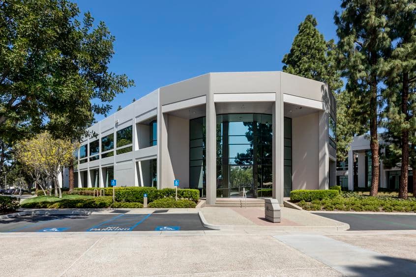 Exterior views of 100 Technology Drive office building at Lakeview Business Center in Irvine Spectrum, CA.