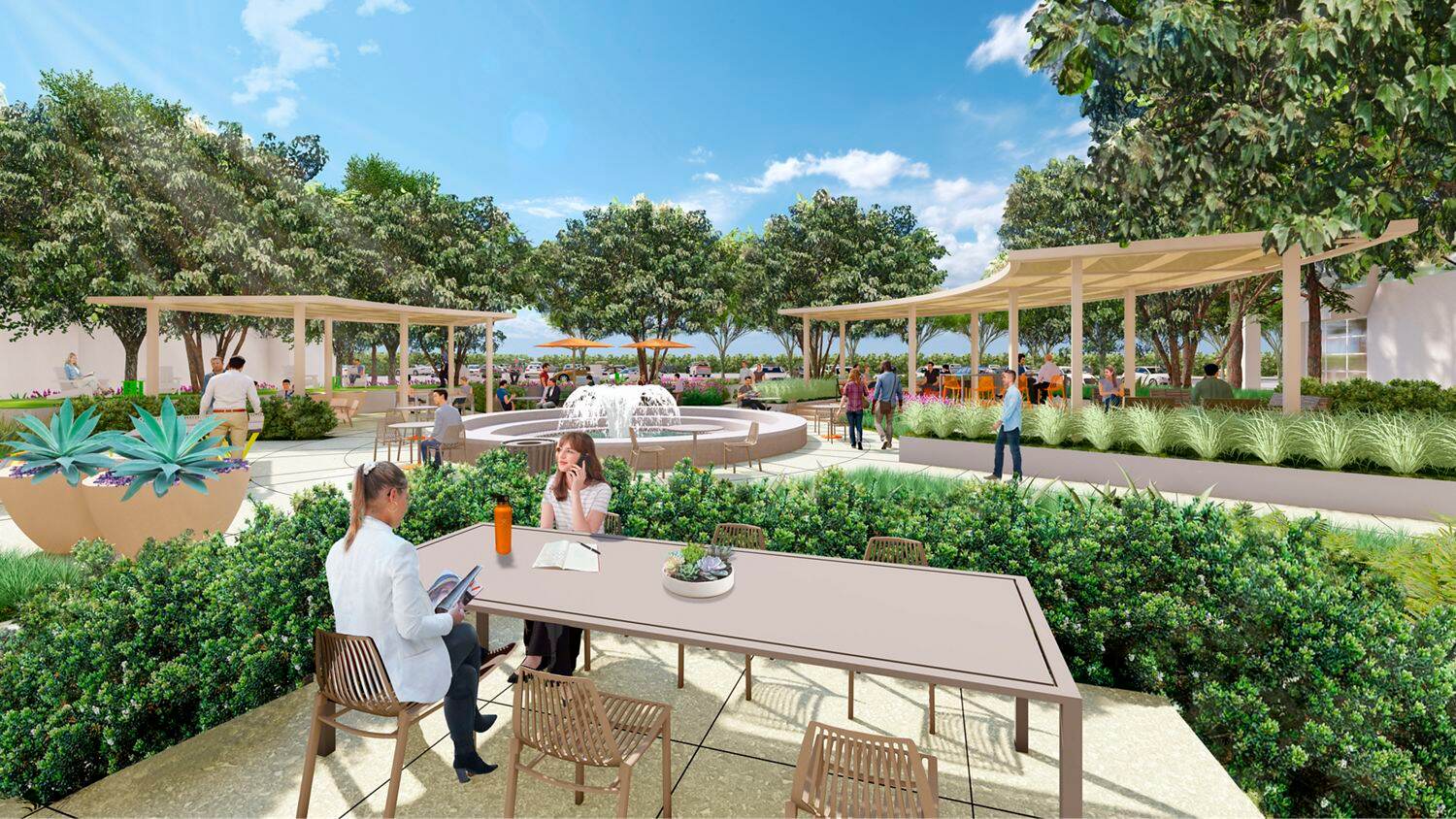 Renderings of The Commons outdoor workspace near Lakeview Business Center - 15300 Barranca Parkway in Irvine, CA.