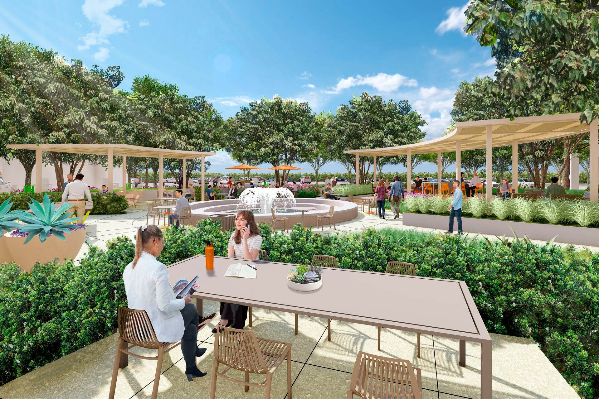 Renderings of The Commons outdoor workspace near Lakeview Business Center - 15300 Barranca Parkway in Irvine, CA.