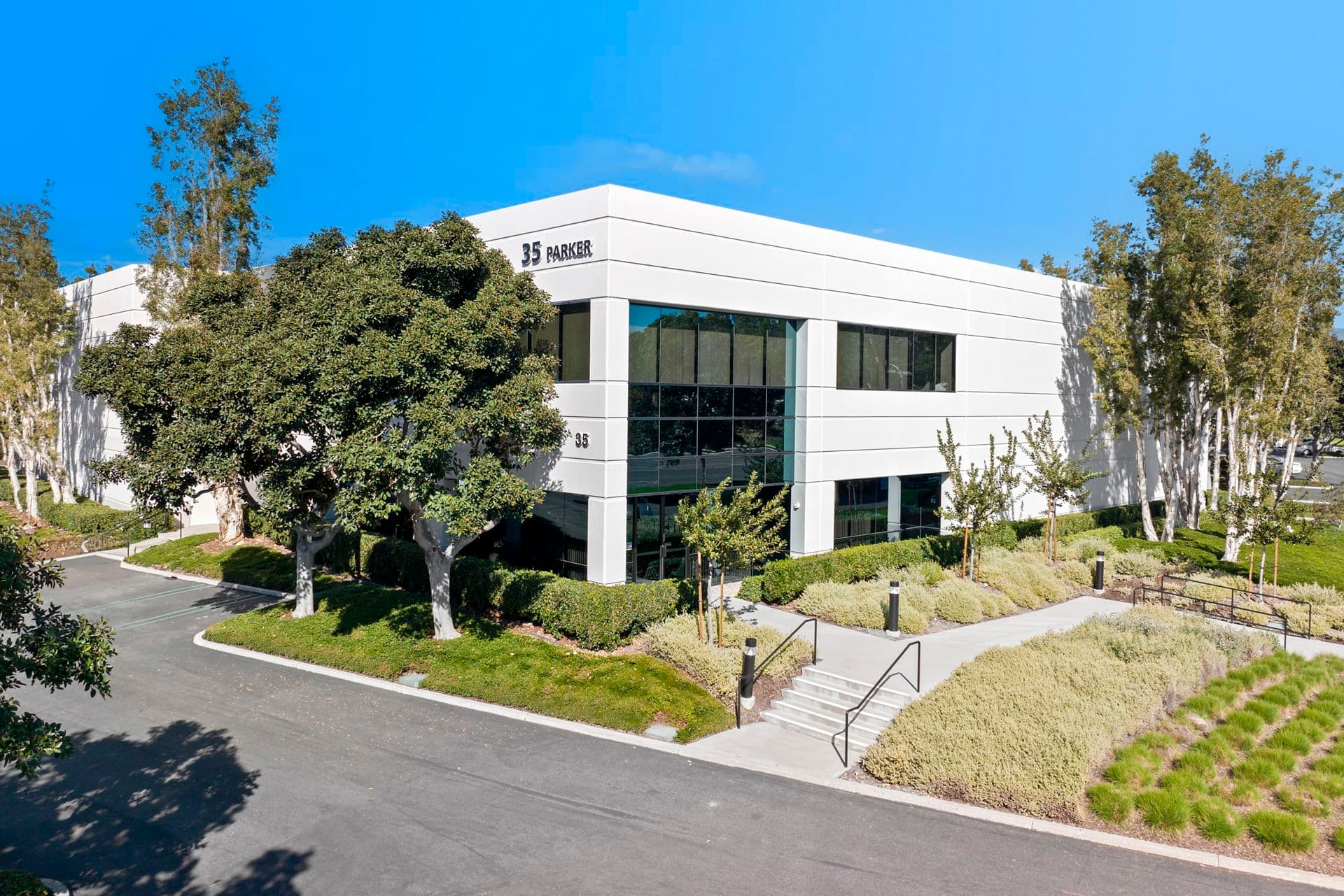 Exterior aerial hero photography of 35 Parker at Parker Technology Center in Irvine, CA.