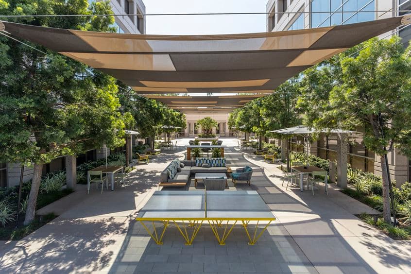 Exterior view of Spectrum Court Outdoor Workspace in Irvine, CA.
