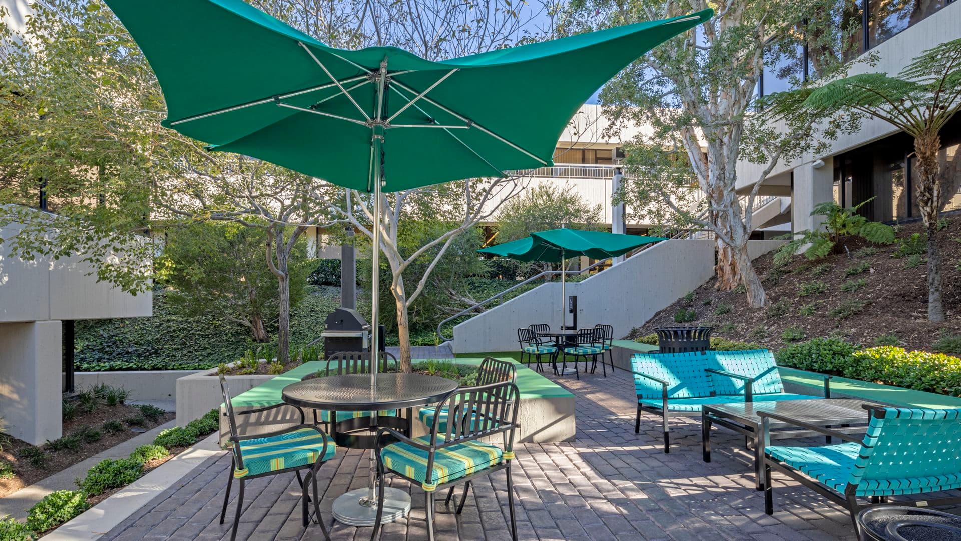 After photography of the outdoor workspace reinvestment at Gateway Plaza in Newport Beach, CA