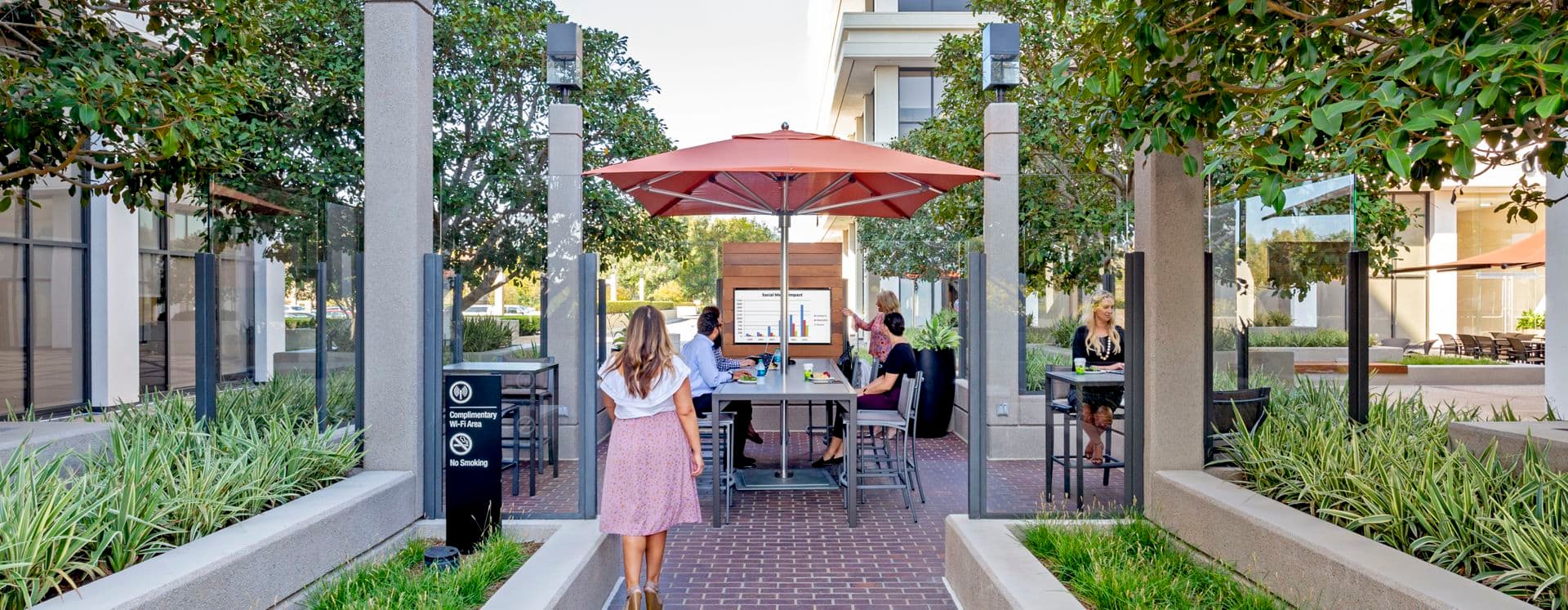 Lifestyle photography of The Commons at 800 Newport Center Drive - Pacific Financial Plaza in Newport Beach, CA