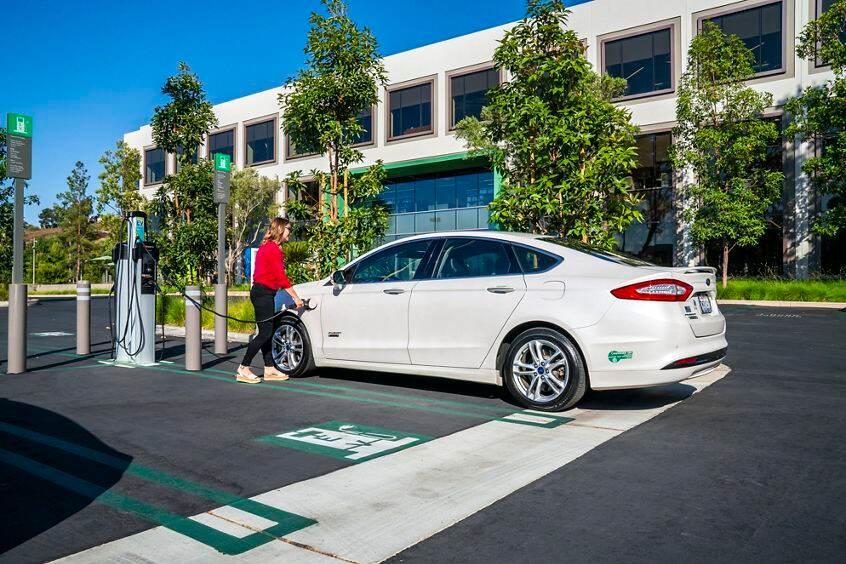 Lifestyle photography of the EV charging stations at UCI Research Park in Irvine, CA