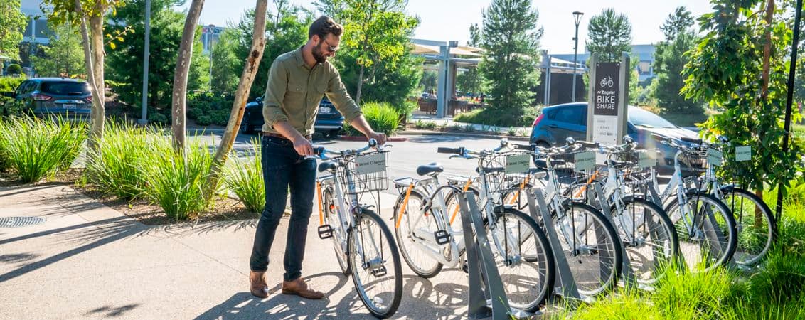 Lifestyle photography of the Zagster bike share program at UCI Research Park in Irvine, CA